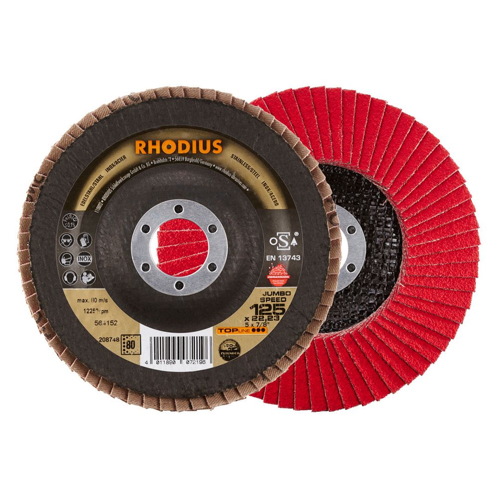 RHODIUS Fächerschleifscheibe JUMBO SPEED PACK 125x22.23 Inhalt:5 P80 schräg