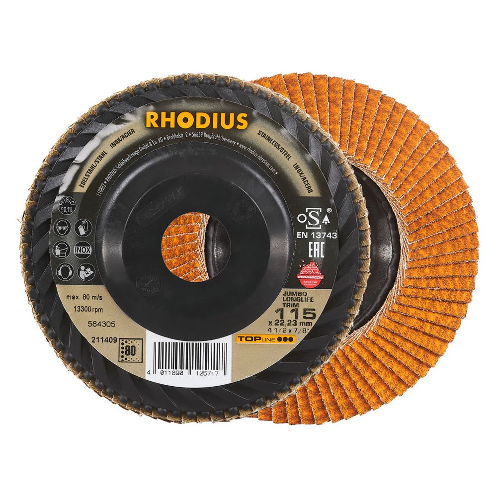 RHODIUS Fächerschleifscheibe JUMBO LONGLIFE TRIM