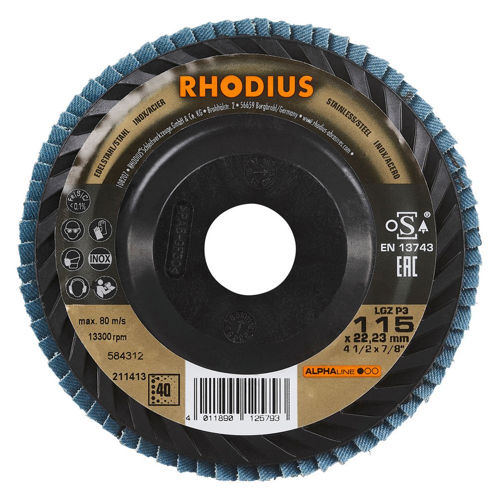 RHODIUS Fächerschleifscheibe LGZ P3 ALPHAline für Stahl und Edelstahl Ø 115 und 125 mm, Bild 10