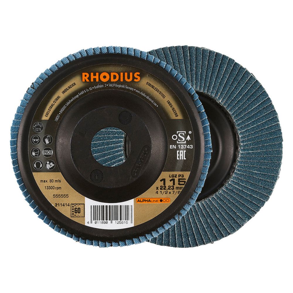 RHODIUS Fächerschleifscheibe LGZ P3 ALPHAline für Stahl und Edelstahl Ø 115 und 125 mm, Bild 9
