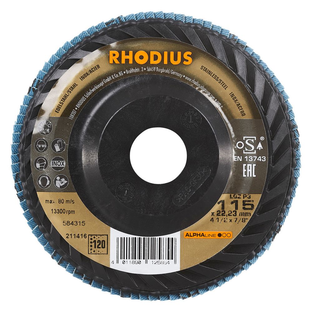 RHODIUS Fächerschleifscheibe LGZ P3 ALPHAline für Stahl und Edelstahl Ø 115 und 125 mm, Bild 6
