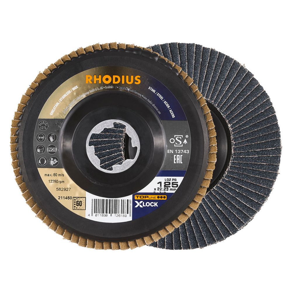 RHODIUS Fächerschleifscheibe LGZ PB X-LOCK 125x22.23 P60 gerade