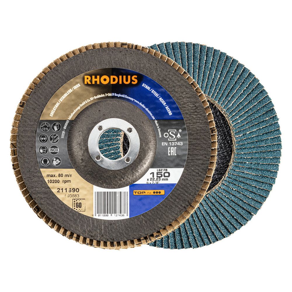 RHODIUS Fächerschleifscheibe LSZ FB 150x22.23 P60 schräg