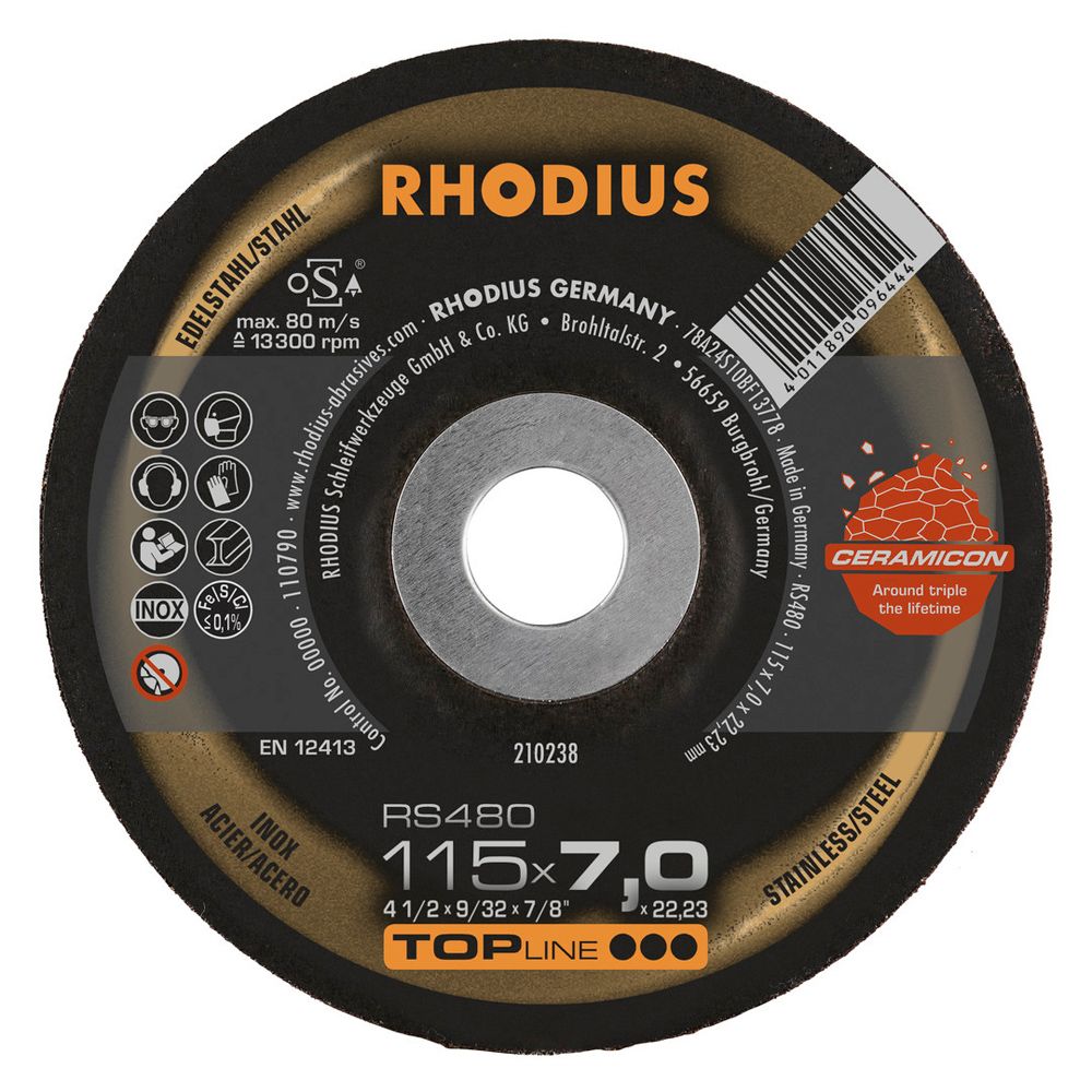 RHODIUS Schruppscheibe RS480 PIPELINE Edelstahl Stahl Guss 115 bis 180 mm x 4 mm