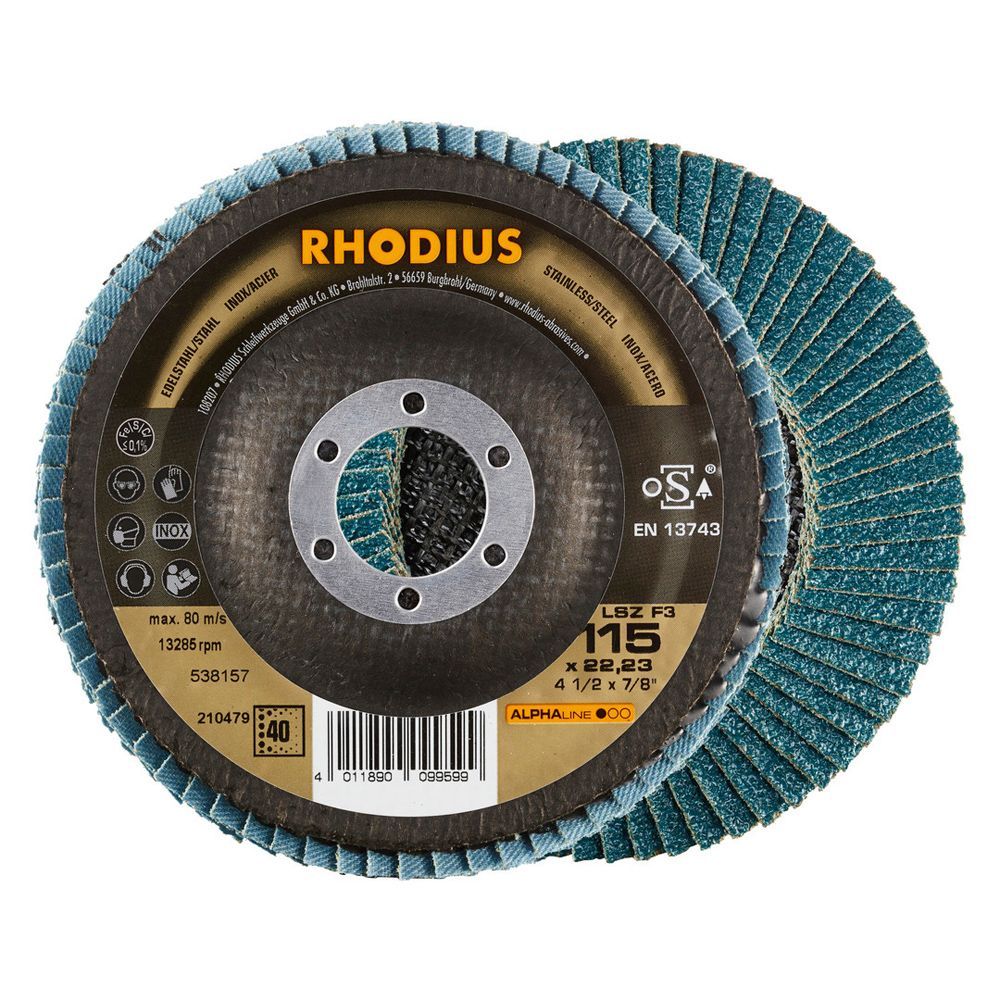 RHODIUS Fächerschleifscheibe LSZ F3 PACK 115x22.23 P40 schräg