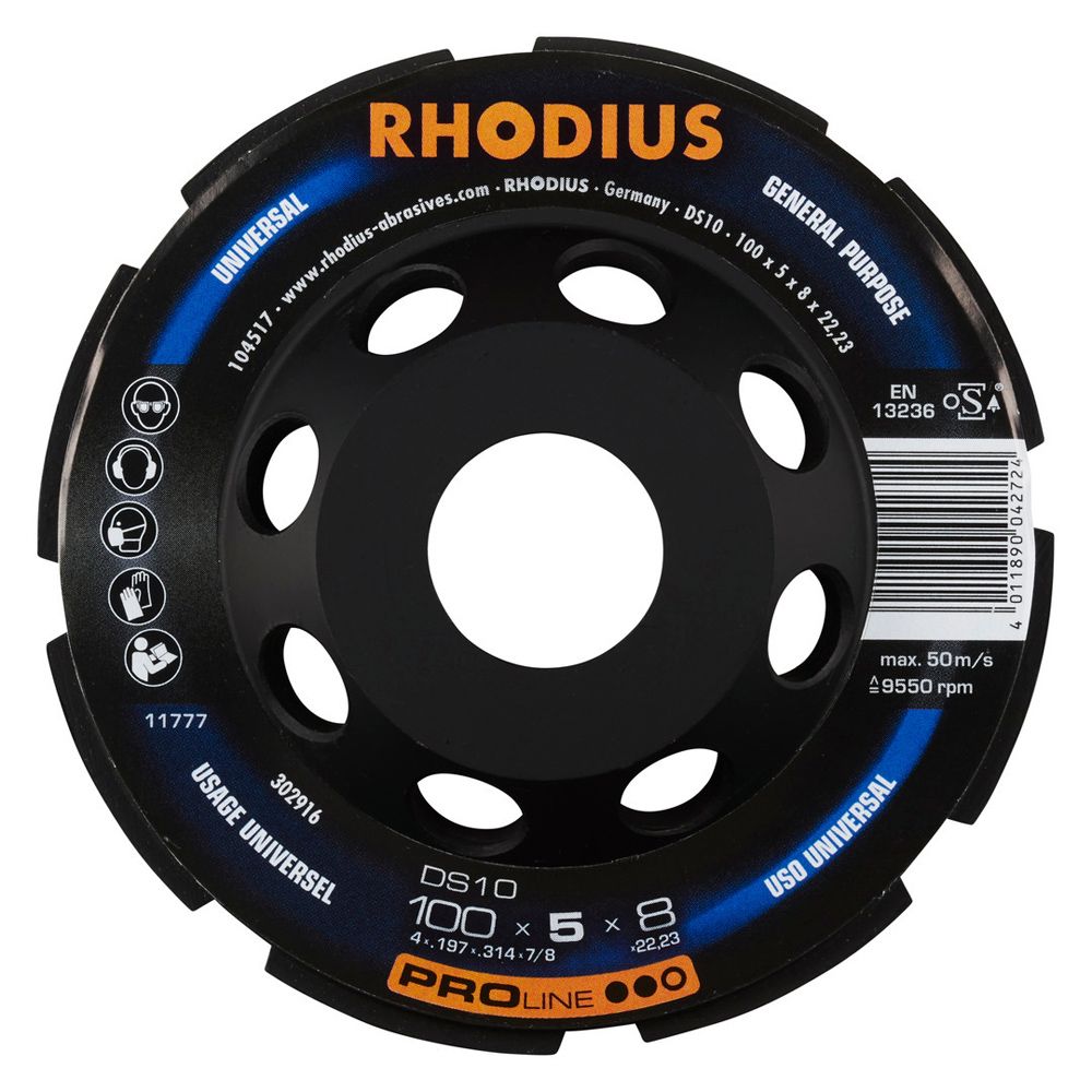 RHODIUS Diamantschleiftopf DS10 PROline für Beton Ø 100 bis 180 mm 22,23 mm oder M14, Bild 2