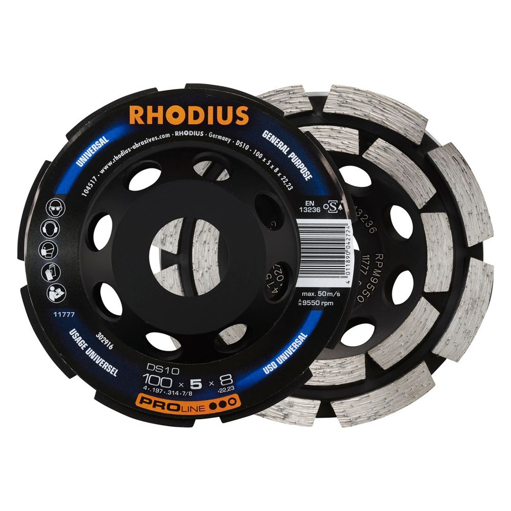 RHODIUS Diamantschleiftopf DS10 PROline für Beton Ø 100 bis 180 mm 22,23 mm oder M14