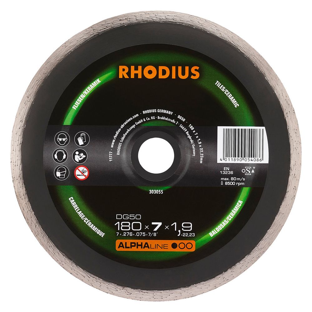 RHODIUS Diamanttrennscheibe DG50 ALPHAline für Fliesen und Keramik Ø 105–250 mm, Bild 3