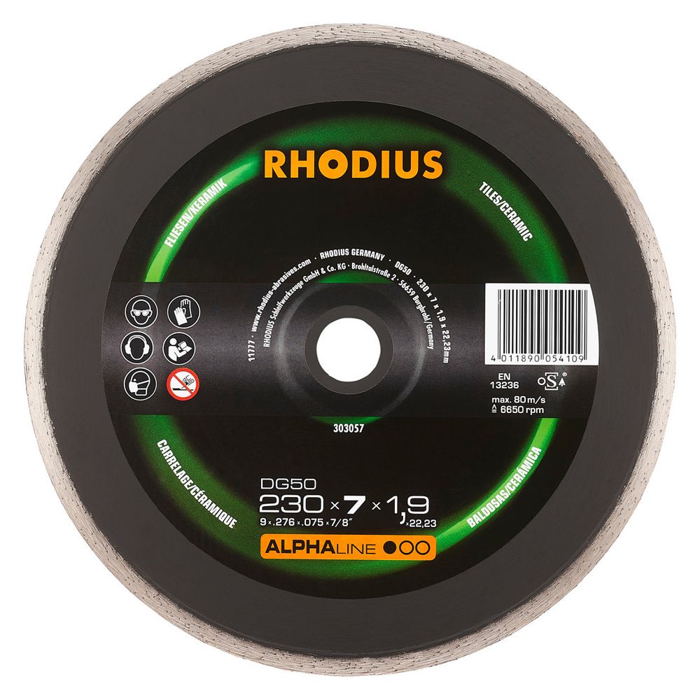 RHODIUS Diamanttrennscheibe DG50 ALPHAline für Fliesen und Keramik Ø 105–250 mm