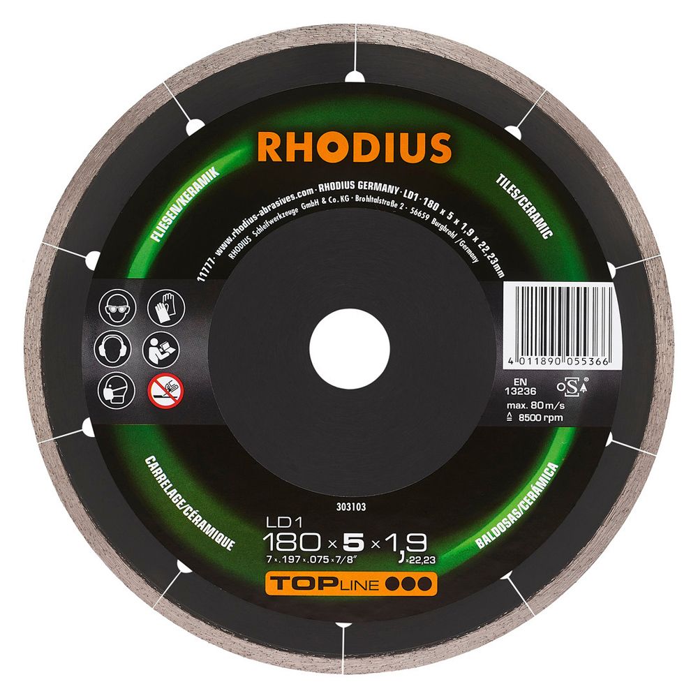 RHODIUS Diamanttrennscheibe LD1 180x5.0x1.9x22.23