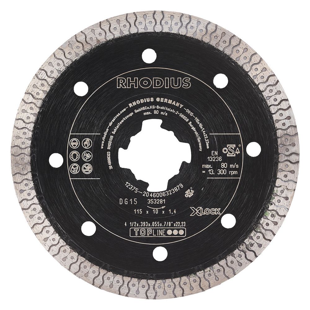 RHODIUS Diamanttrennscheibe DG15 X-LOCK TOPline für Fliesen und Keramik Ø 115 und 125 mm