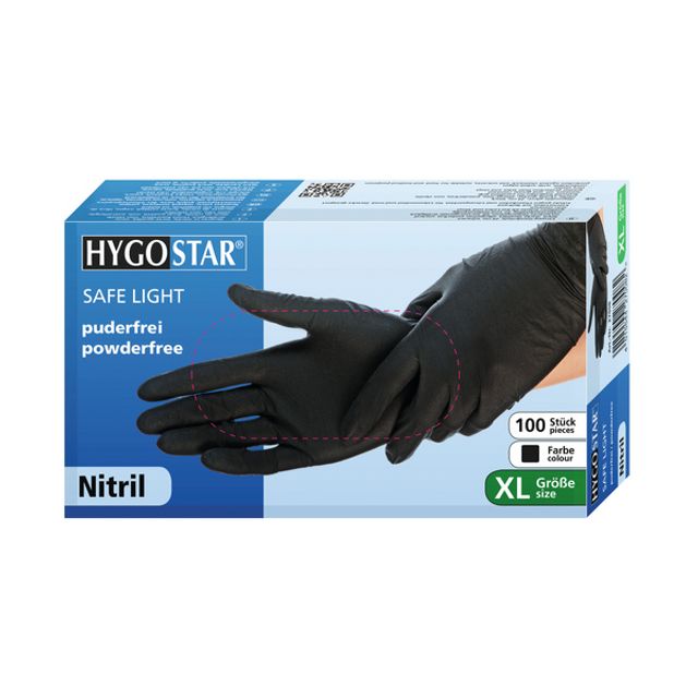 HYGOSTAR Einweghandschuhe SAFE Light Nitril schwarz puderfrei Grösse S bis XXL, Bild 2